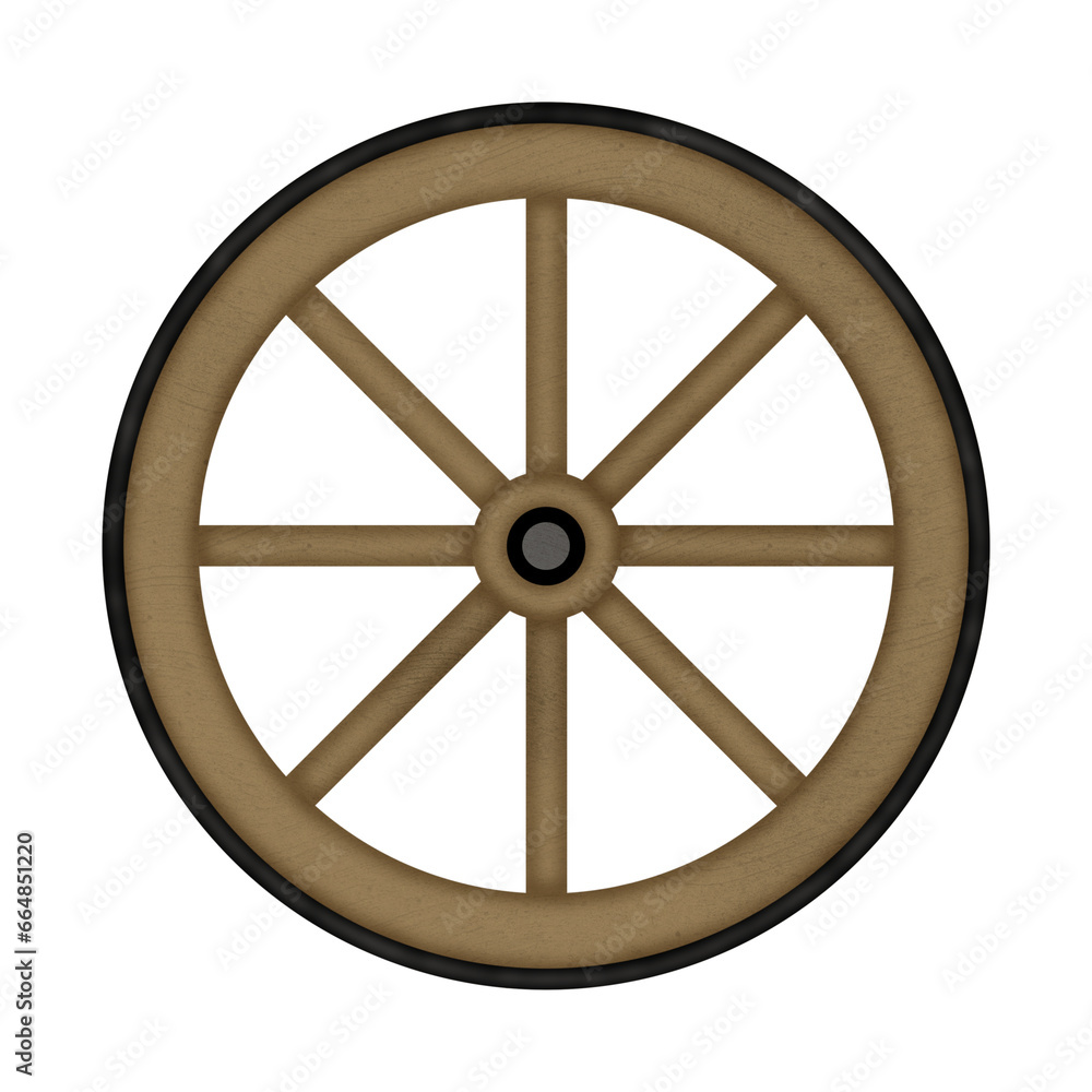 Old Wooden Wheel Isolated on White