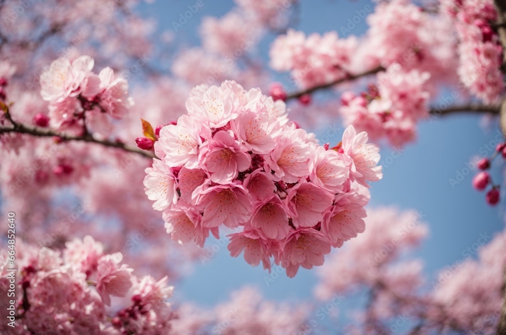 cherry blossom in spring, sakura flowers on blue sky background cherry blossom in spring, sakura flowers on blue sky background