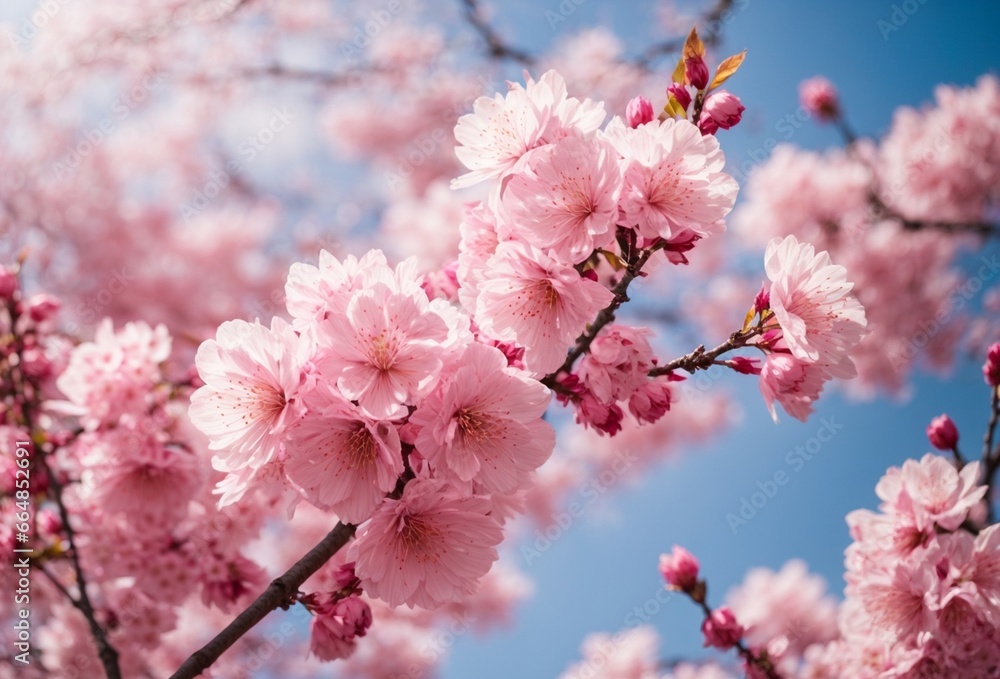 cherry blossom in spring, sakura flowers on blue sky background cherry blossom in spring, sakura flowers on blue sky background