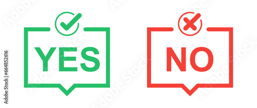 Green check mark and red cross icon.Set of simple icons in flat style: Yes-No, Approved-Disapproved, Accepted-Rejected, Right-Wrong, Correct-False, Green-Red, Ok-Not Ok. Vector illustration