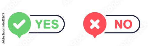 Green check mark and red cross icon.Set of simple icons in flat style: Yes-No, Approved-Disapproved, Accepted-Rejected, Right-Wrong, Correct-False, Green-Red, Ok-Not Ok. Vector illustration photo