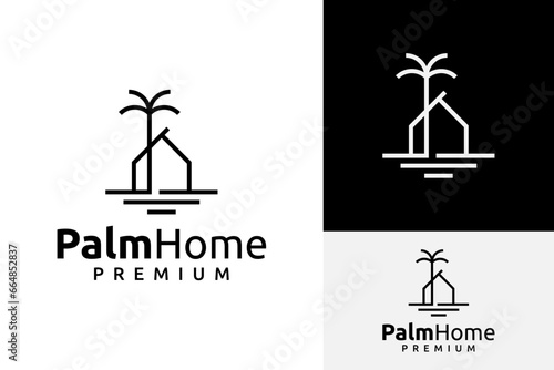 Simple Luxury House Home with Palm Coconut Tree Beach Logo Design Branding Template