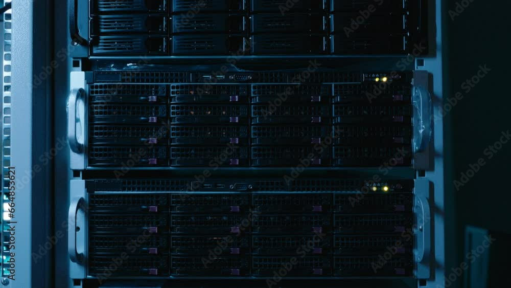 Server rack with supercomputer hardware in big data center inside closeup Server rack with supercomputer hardware in big data center inside closeup