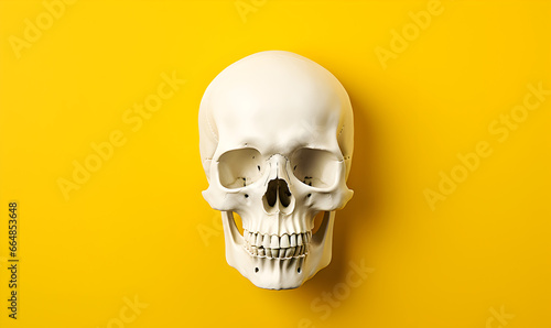 crâne humain isolé sur fond jaune