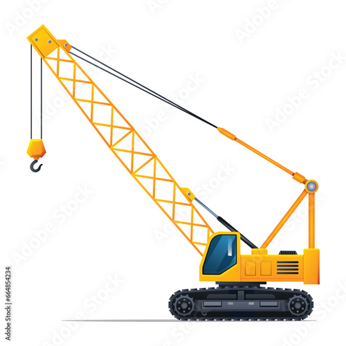 Lifting crane vector illustration. Heavy machinery construction vehicle isolated on white background