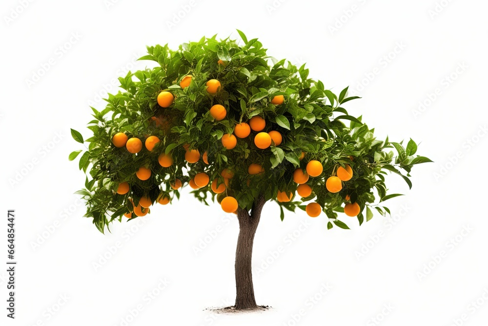Orange tree with fruits on white background