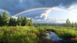 A rainbow after a refreshing spring rain in high detailed