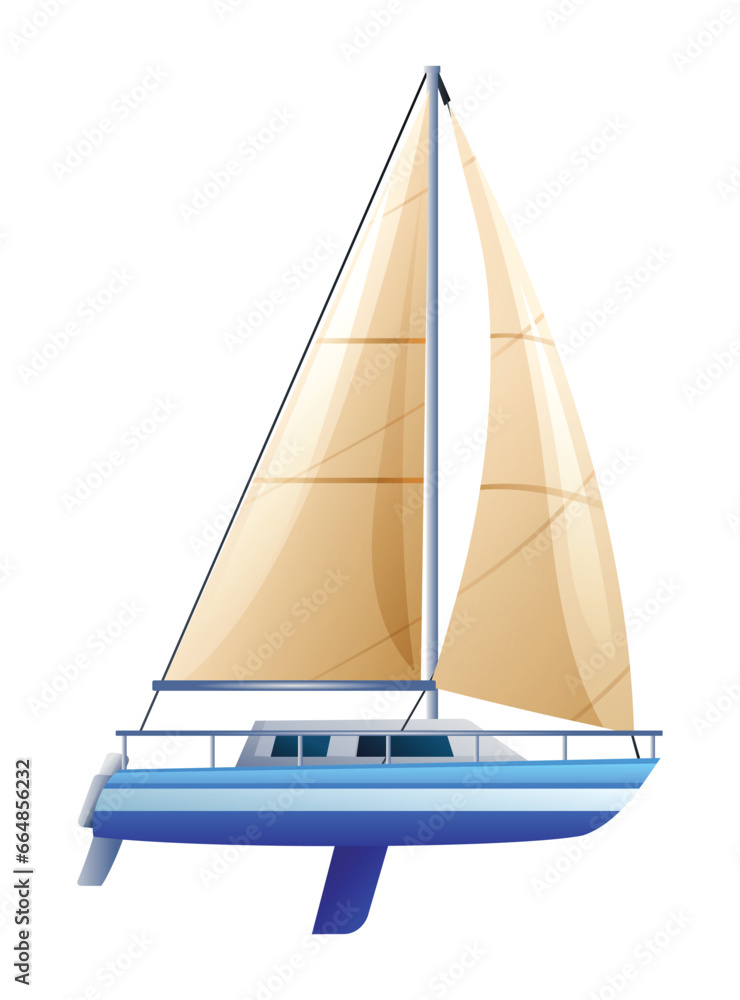 Sail boat or sailing yacht vector illustration isolated on white background