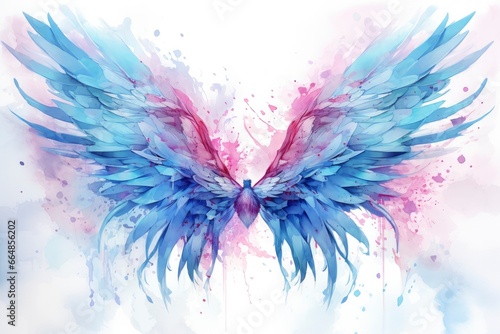 Beautiful magic watercolor blue pink wings. © MdImam