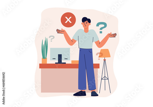 No request found concept with people scene in the flat cartoon design. The guy wonders why it is impossible to find his request on the Internet. Vector illustration. © Andrey