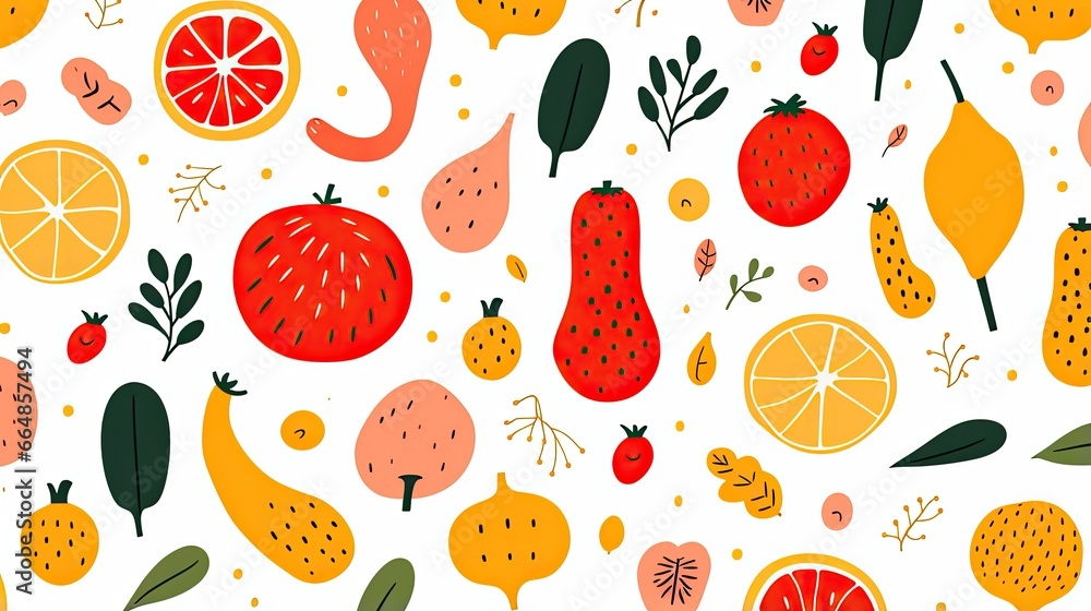 Abstract vegetables pattern. Hand drawn doodle vegetarian food. Vegetable kitchen illustration concept. - obrazy, fototapety, plakaty 