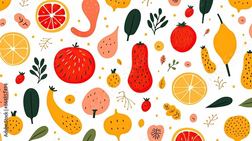 Abstract vegetables pattern. Hand drawn doodle vegetarian food. Vegetable kitchen illustration concept.