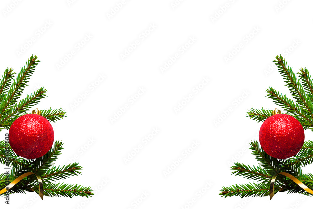 Christmas tree branches with red balls in PNG isolated on transparent ...