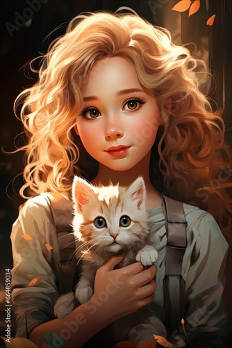 Portrait of a Beautiful girl with fluffy kitten