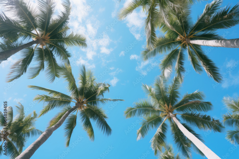 Obraz premium Palm trees against the blue sky with clouds