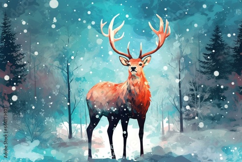 Christmas design with deer and snowflakes. Generative AI © Enzo