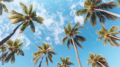 Palm trees against the blue sky with clouds