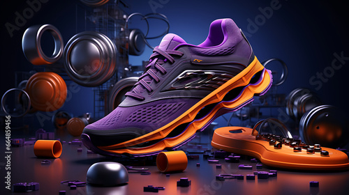 3D product commercial render of sports equipment, such as high-performance bicycles, athletic shoes, or fitness trackers, illustrating their durability and performance benefits