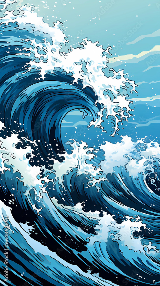 © 俊后生 - Hand drawn cartoon turbulent waves background illustration © 俊后生 - Hand drawn cartoon turbulent waves background illustration