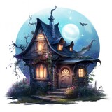 Moonlight dark themed night elf fairytale fantasy fairy house.