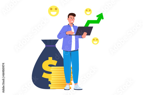 Optimistic businessman, positive thinking concept. Flat Vector illustrations for banner, website, landing page, flyer.