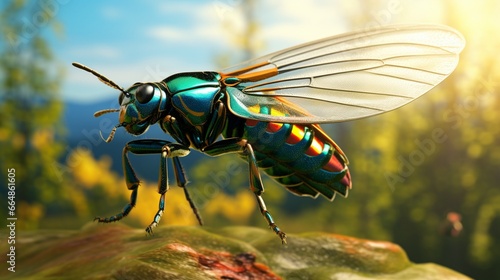A jewel beetle taking flight, captured in full ultra HD, showcasing the beauty of its wings. © jannat
