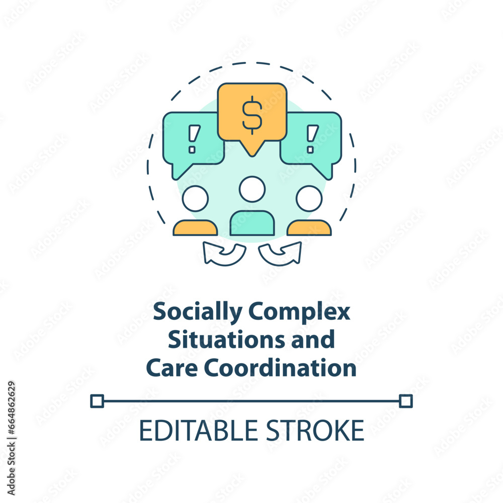2D editable thin line icon socially complex situations and care coordination concept, isolated vector, multicolor illustration representing arena. 2D editable thin line icon socially complex situations and care coordination concept, isolated vector, multicolor illustration representing arena.