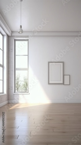 empty room with window and wall with frame generative in ai