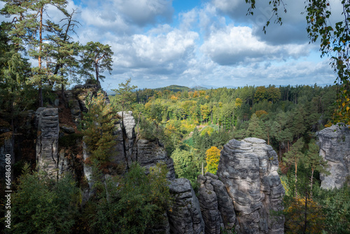 Bohemian Paradise Prachovske Skaly - a sandstone rock town in the autumn landscape