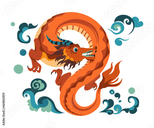 Chinese dragon personage  beast with horns vector