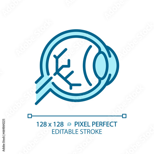 2D pixel perfect editable blue eyestrain icon, isolated monochromatic vector, thin line illustration representing eye care.