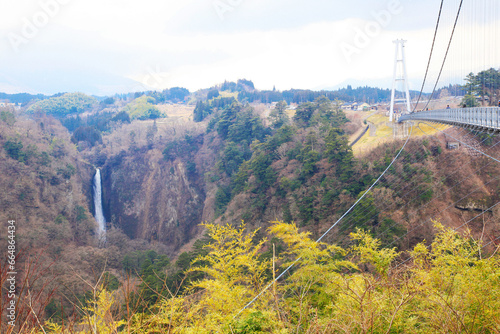 Waterfall which you can see from Kokonoe Yume Otsurihashi Bridge, oita, Japan. photo