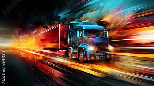 truck on a highway with motion blur