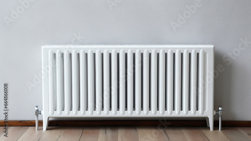 Wallpaper Mural Home radiator heater on the white wall on wooden hardwood floor. Adjustable warming equipment for apartment and home Torontodigital.ca