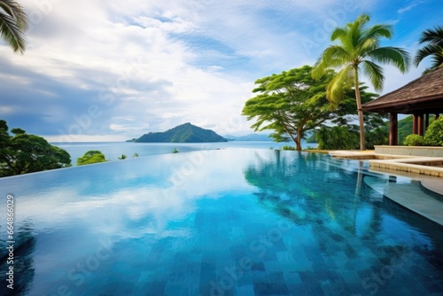 luxurious infinity pool outside a tropical resort villa © altitudevisual