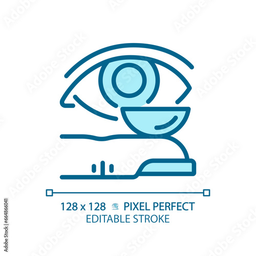 2D pixel perfect editable blue contact lens icon, isolated monochromatic vector, thin line illustration representing eye care.