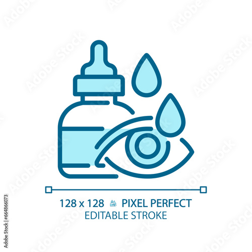 2D pixel perfect editable blue eye drop icon, isolated monochromatic vector, thin line illustration representing eye care.