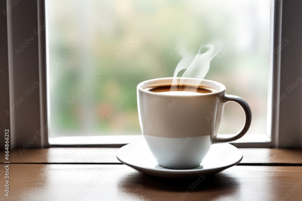 a home-brewed cup of coffee on a window sill a home-brewed cup of coffee on a window sill