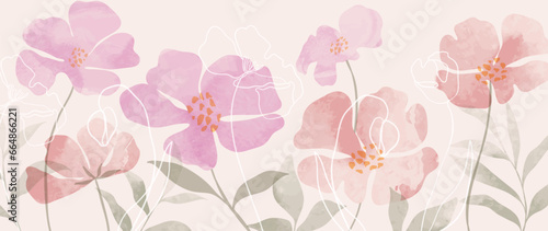 Abstract floral art background vector. Hand painted watercolor botanical spring flowers texture background. Art design illustration for wallpaper, poster, banner card, print, web and packaging