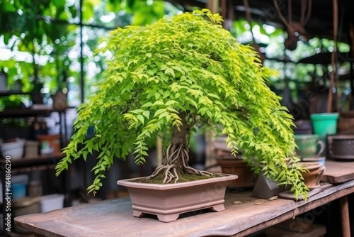 bonsai tree with identification tag