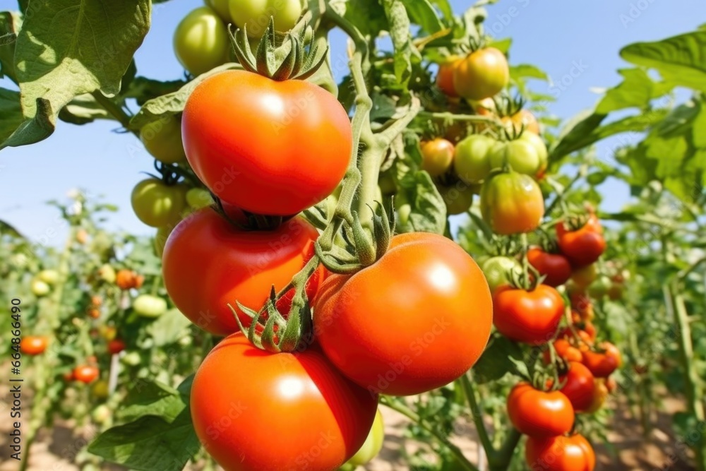 close-up view of ripe tomatoes on the vine