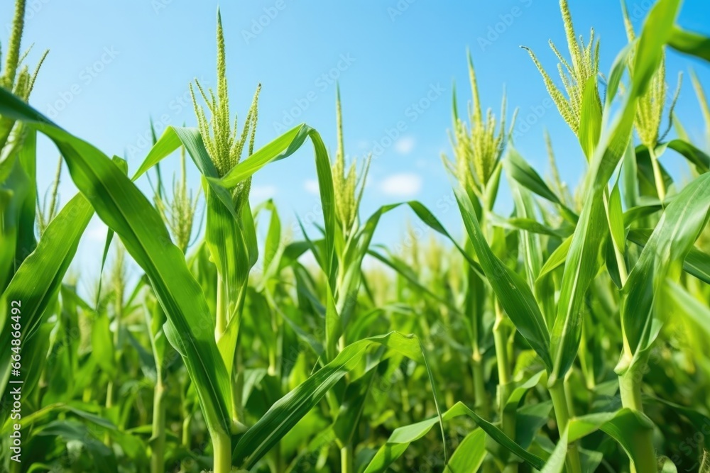 Fototapeta premium closeup of healthy ripe corn ears in field