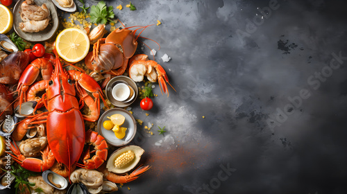 Seafood on wooden background