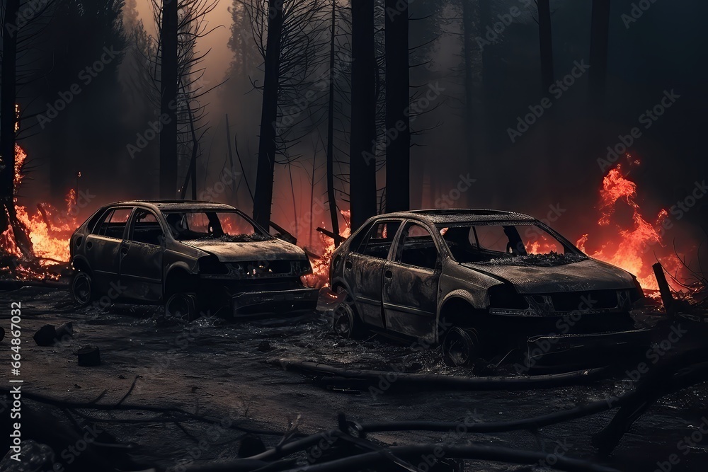 Burned Cars After Natural Disaster