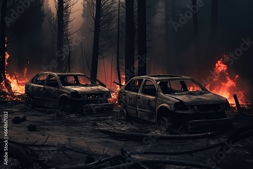 Burned Cars After Natural Disaster