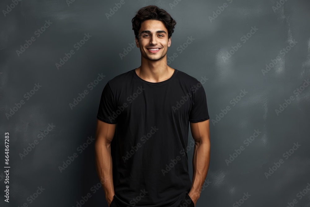 Young person in black tshirt smiling 