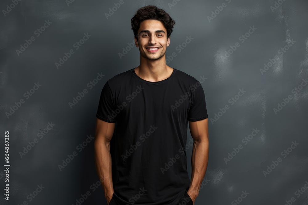 Young person in black tshirt smiling Young person in black tshirt smiling