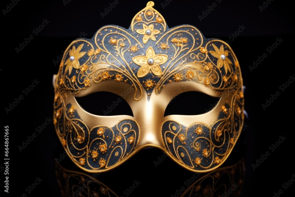 golden carnival mask on a black background