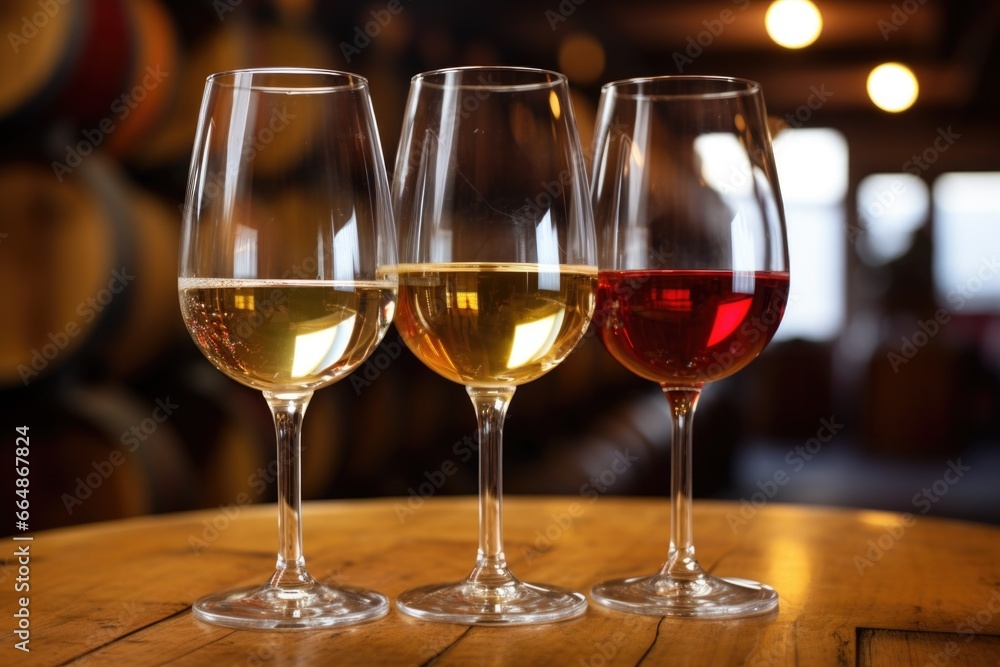 wine glasses filled with red and white wines