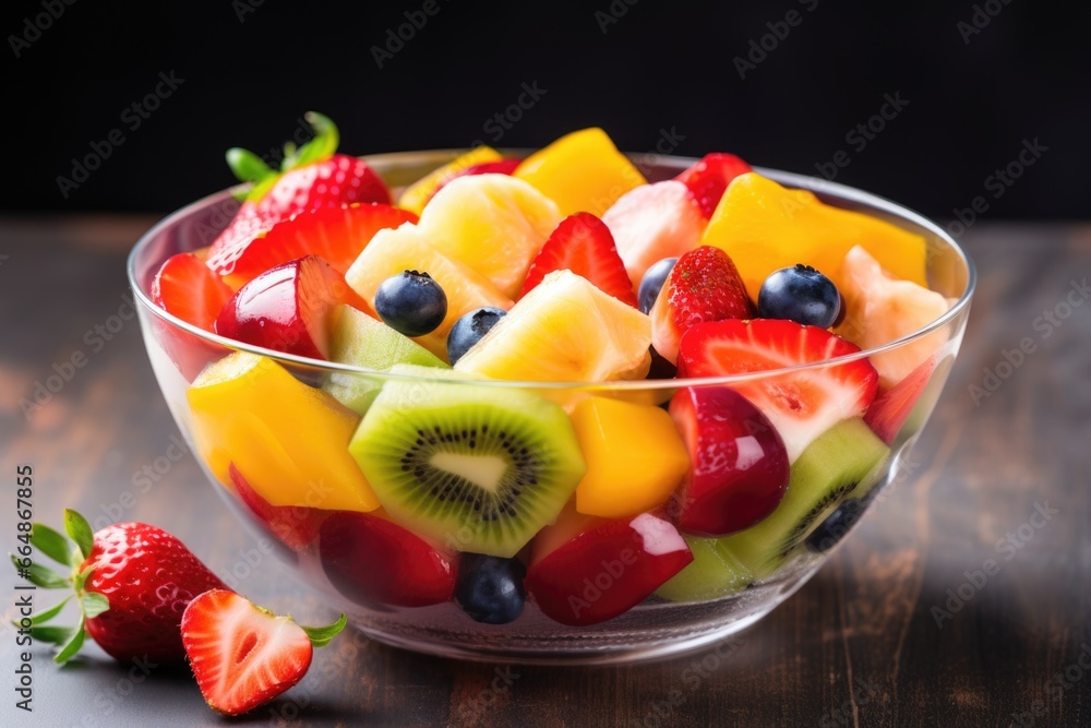 bright fruit salad in a transparent bowl bright fruit salad in a transparent bowl